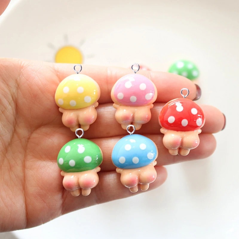 Resin Crafts Diy - จี้เรซินรูปเห็ดเงางาม 10 ชิ้น ของตกแต่งจำลองผักสุดน่ารัก สำหรับงานฝีมือ DIY