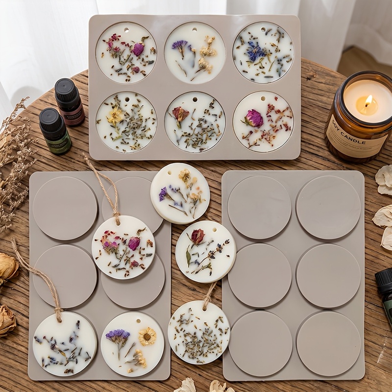Resin Craft Ideas - แม่พิมพ์ซิลิโคนทรงกลม 6 ช่อง สำหรับทำแท็ก DIY แม่พิมพ์แท็บเล็ตขี้ผึ้งอโรมาเธอราพี