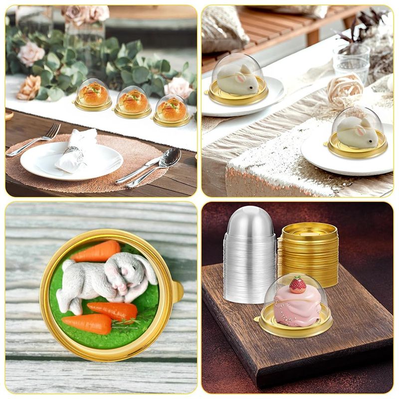 Dome Mold Clear - ชุดถาดใส่ชาร์คูเทรี ABUN พร้อมฝาปิด 200 ชิ้น, ถาดอบเค้กขนาดเล็ก,
