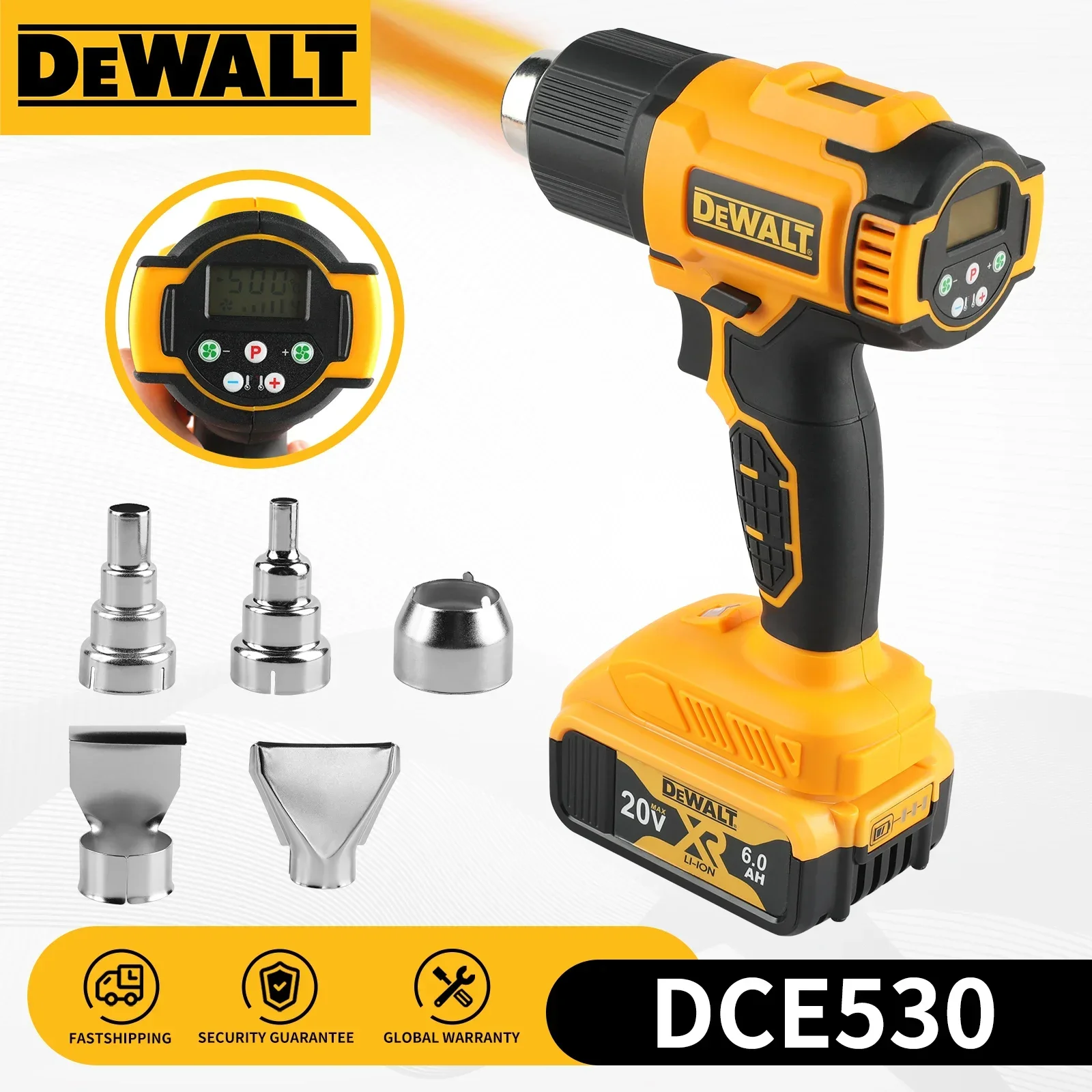 Heat Gun Small - DeWALT DCE530 ปืนลมร้อนไร้สาย 20V พร้อมหน้าจอดิจิทัลแสดงอุณหภูมิ ปืนลมร้อนแบบพกพาขนาดใหญ่