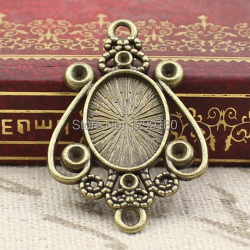 Bezels Set Pendant - 50ชิ้น/ล็อตโลหะผสมจี้โทนสีบรอนซ์/แก้ว/หลังเบี้ยกรอบตั้งค่าฝาอุปกรณ์DIYจี้เสน่ห์33x21.5มิลลิเมตร(fit 10x14มิลลิเมตร) K02340