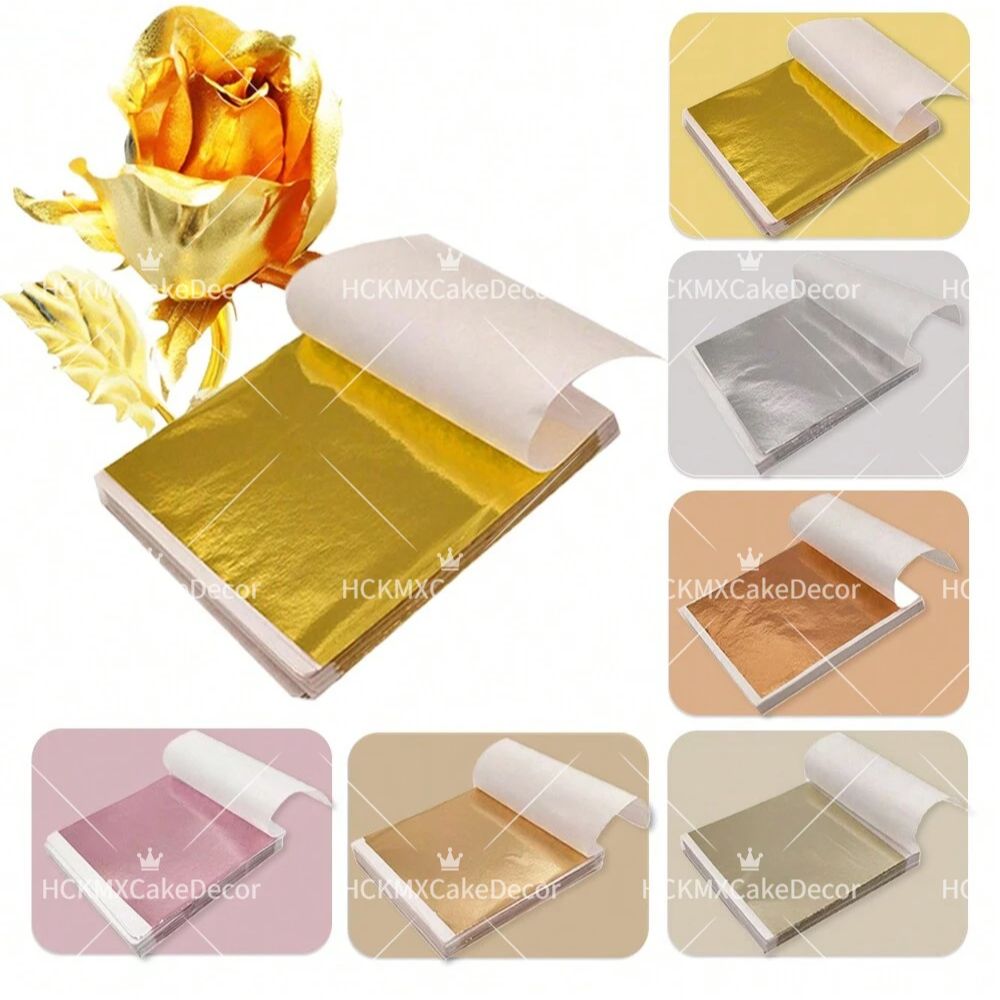 Resin Craft Supplies - แผ่นฟอยล์ทองคำเทียม 100 ชิ้น หลายสี สำหรับงานตกแต่งงานฝีมือ เล็บ
