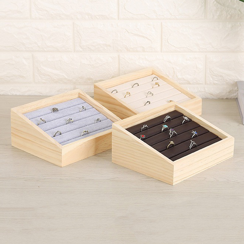 Wood Ring Blank - 1ชิ้นถาดไม้โชว์เครื่องประดับจี้ต่างหูที่วางแหวนกล่องกล่องเก็บเครื่องประดับเดสก์ท็อปเคาน์เตอร์อุปกรณ์ประกอบฉากการแสดง