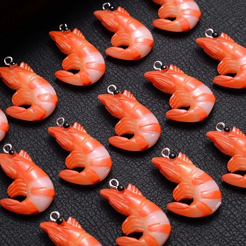 Resin Craft Projects - จี้รูปกุ้งก้ามกรามและกุ้งจำลอง 3 มิติ 10 ชิ้น, จี้อะคริลิกเรซินรูปอาหารทะเลการ์ตูน