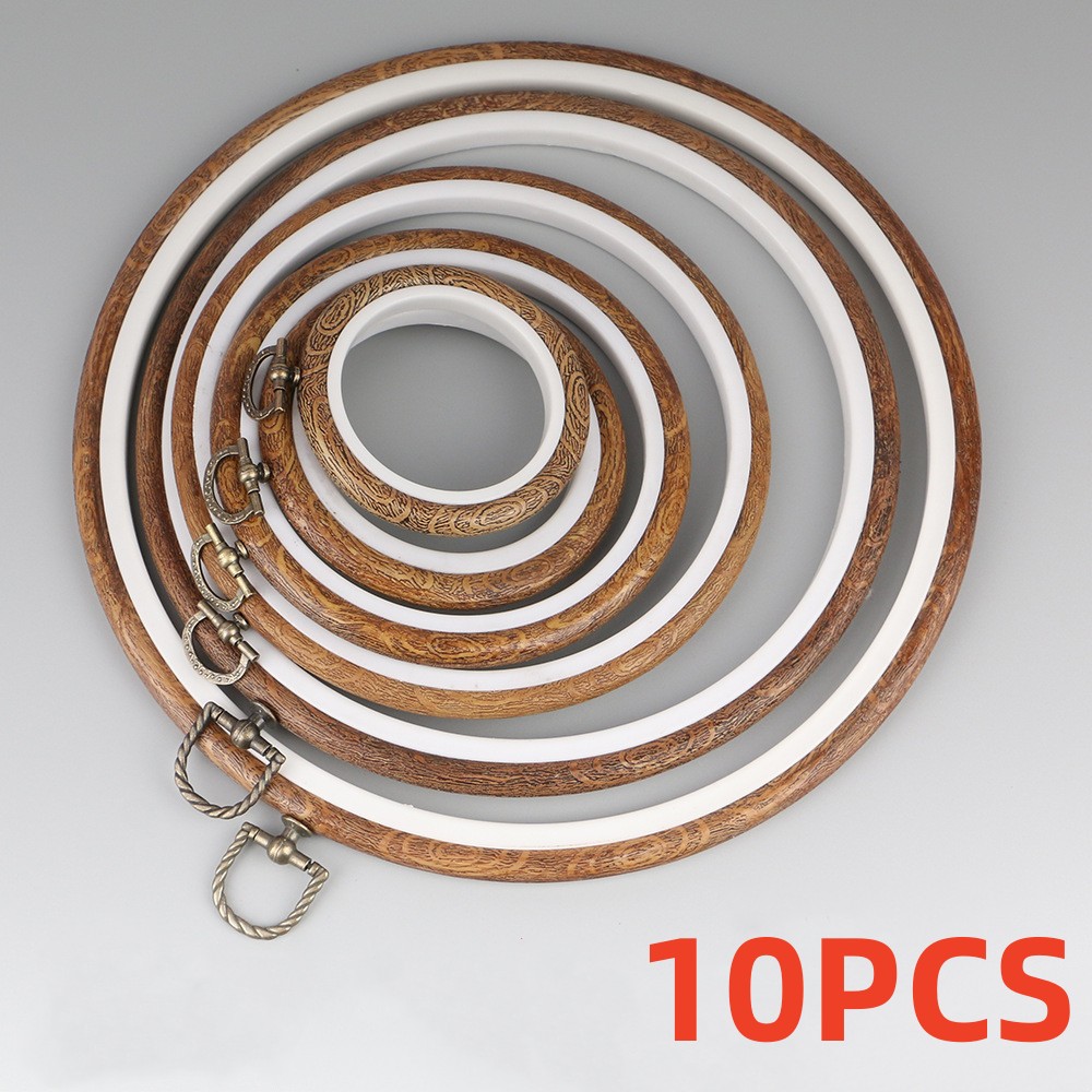 Wood Ring Blank - 10ชิ้น/เซ็ต7.5-26ซม. ชุดสะดึงปักสีไม้ทรงกลมห่วงจมูกปักพลาสติกสำหรับงานฝีมืองานปักครอสติชแบบทำมือ