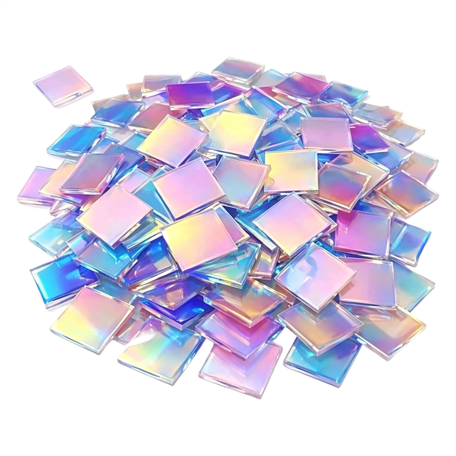 Resin Craft Supplies - แผ่นอะคริลิกขนาดเล็ก 100 ชิ้น แผ่นอะคริลิกโฮโลแกรมสีรุ้ง รูปทรงสี่เหลี่ยมจัตุรัสขนาดเล็ก บล็อกสองด้าน