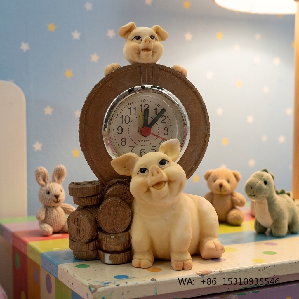 Resin Crafts - นาฬิกาเรซิ่นรูปหมูการ์ตูนน่ารัก งานแฮนด์เมดเพ้นท์มือ ตกแต่งบ้านและเป็นของขวัญสำหรับเด็ก