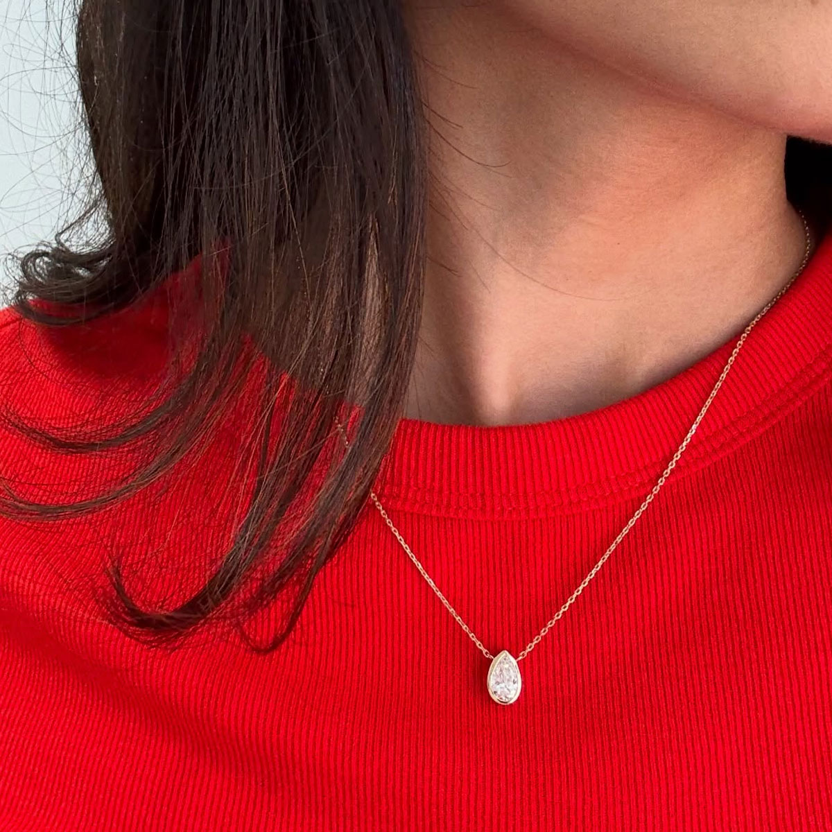 จี้สร้อยคอโมอิสซาไนต์ทรงลูกแพร - Bezels Set Pendant บทวิจารณ์และราคา